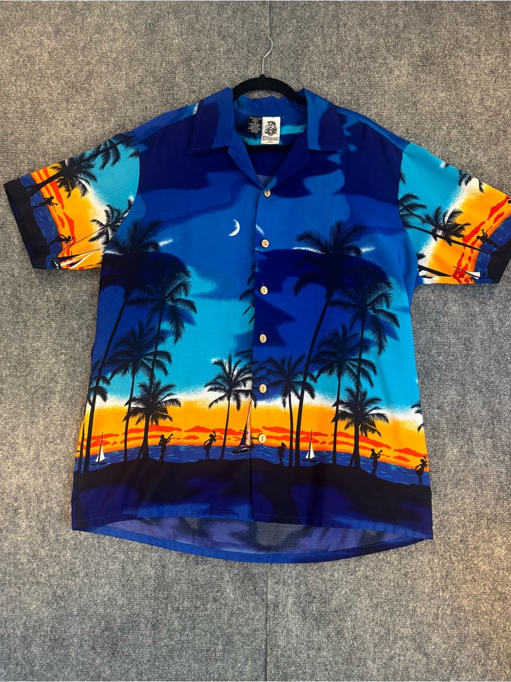 Vtg Kennington LTD California Shirt Mens Large Blue Island All Over Beach Print
